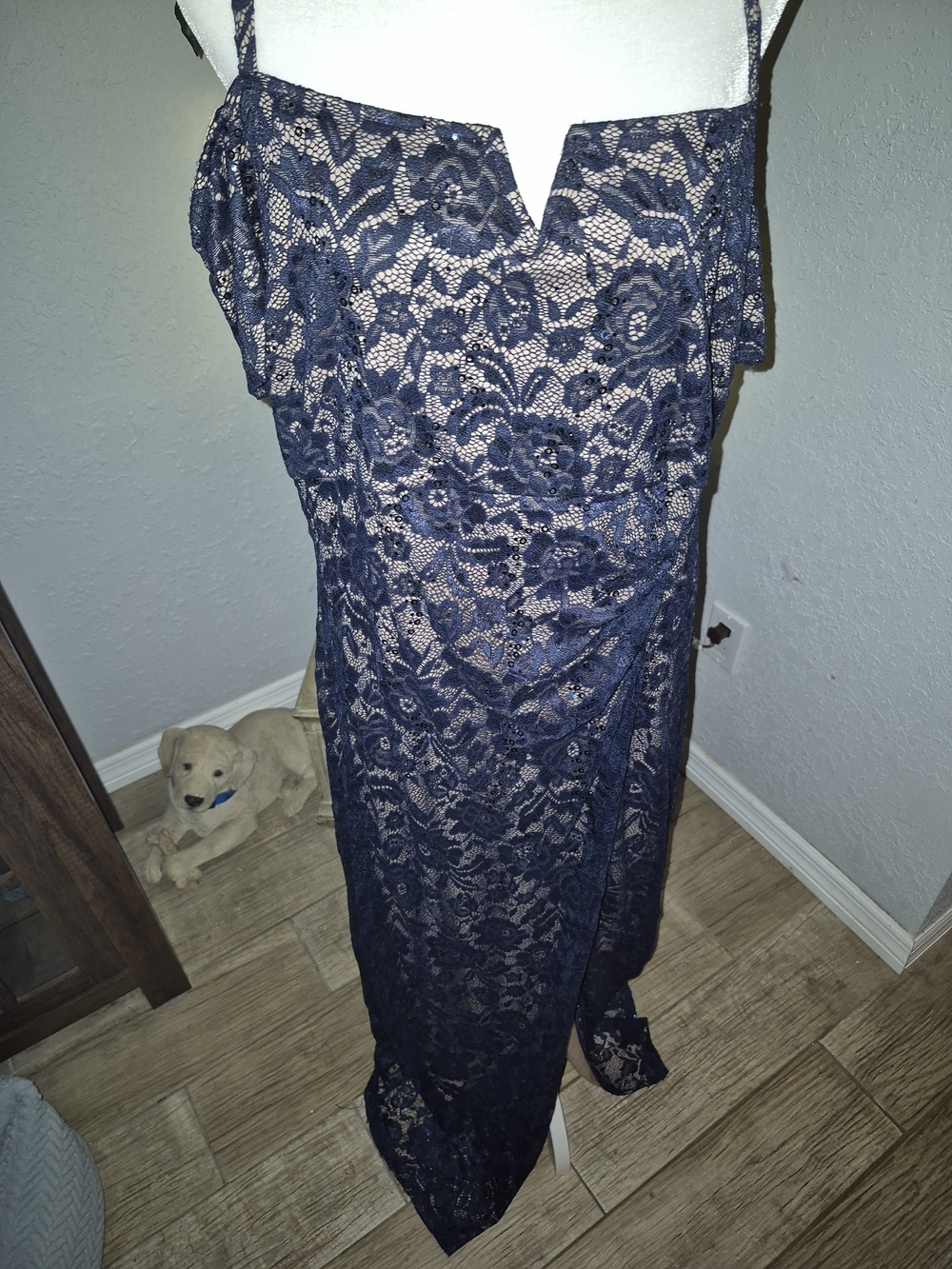 Navy Lace Maxi Dress with Nude Lining